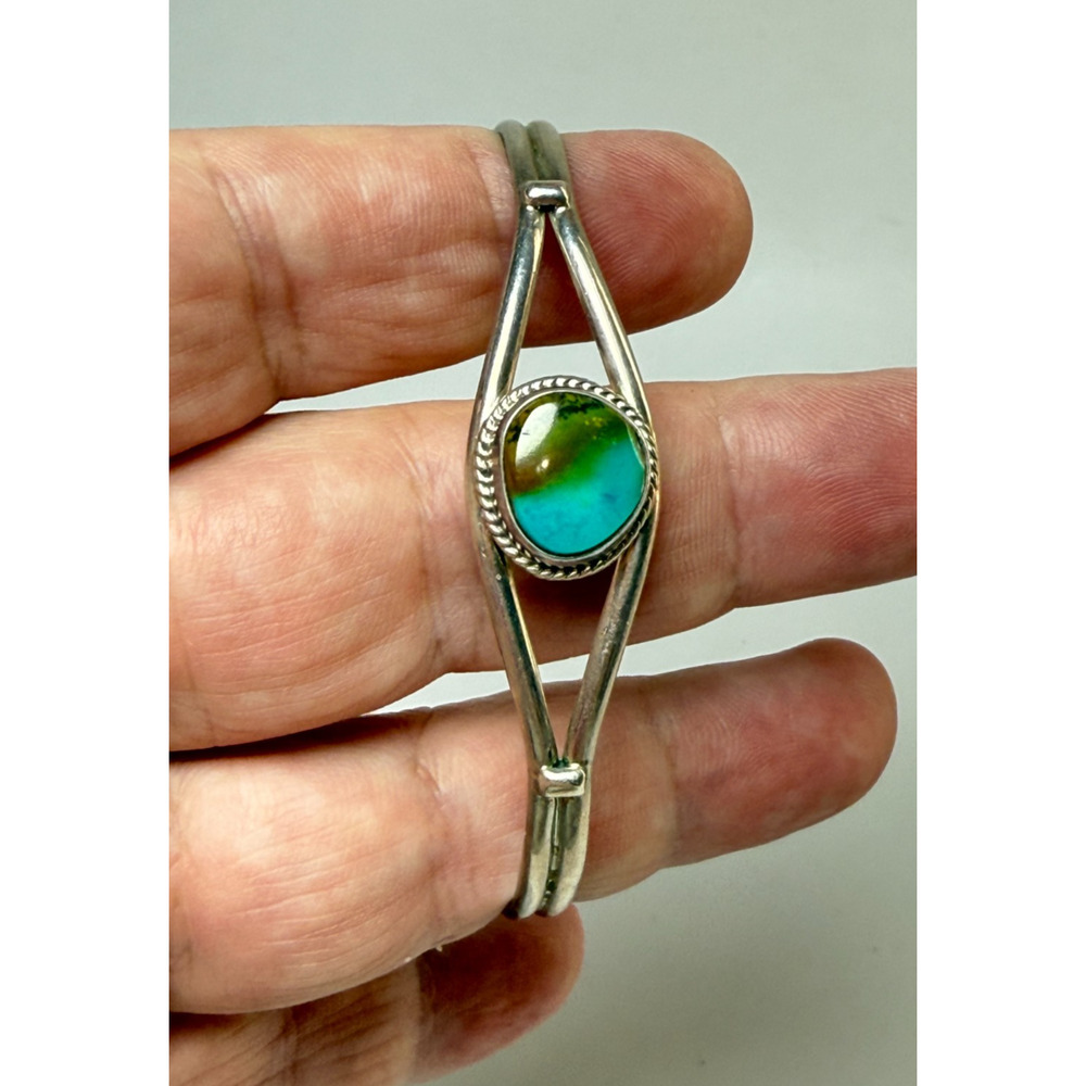 Vintage Native American Navajo 925 Sterling Turquoise Cuff Bracelet Signed HB